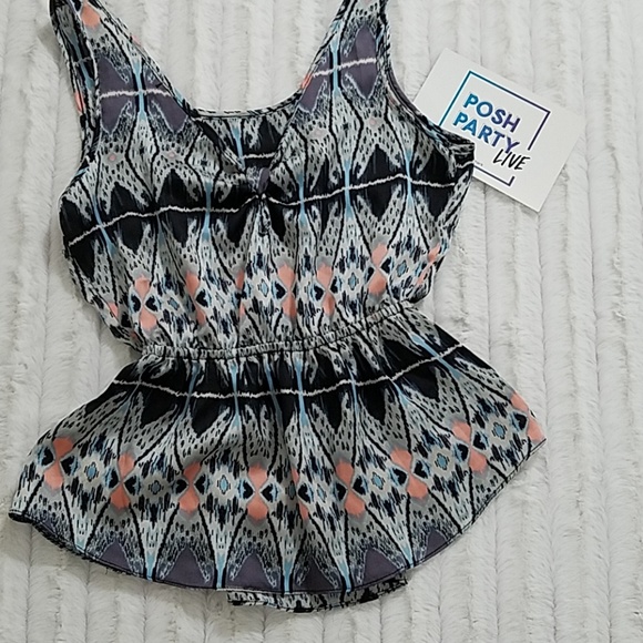 FOREVER 21 Abstract print sleeveless top cinched waist  SP - Picture 1 of 7